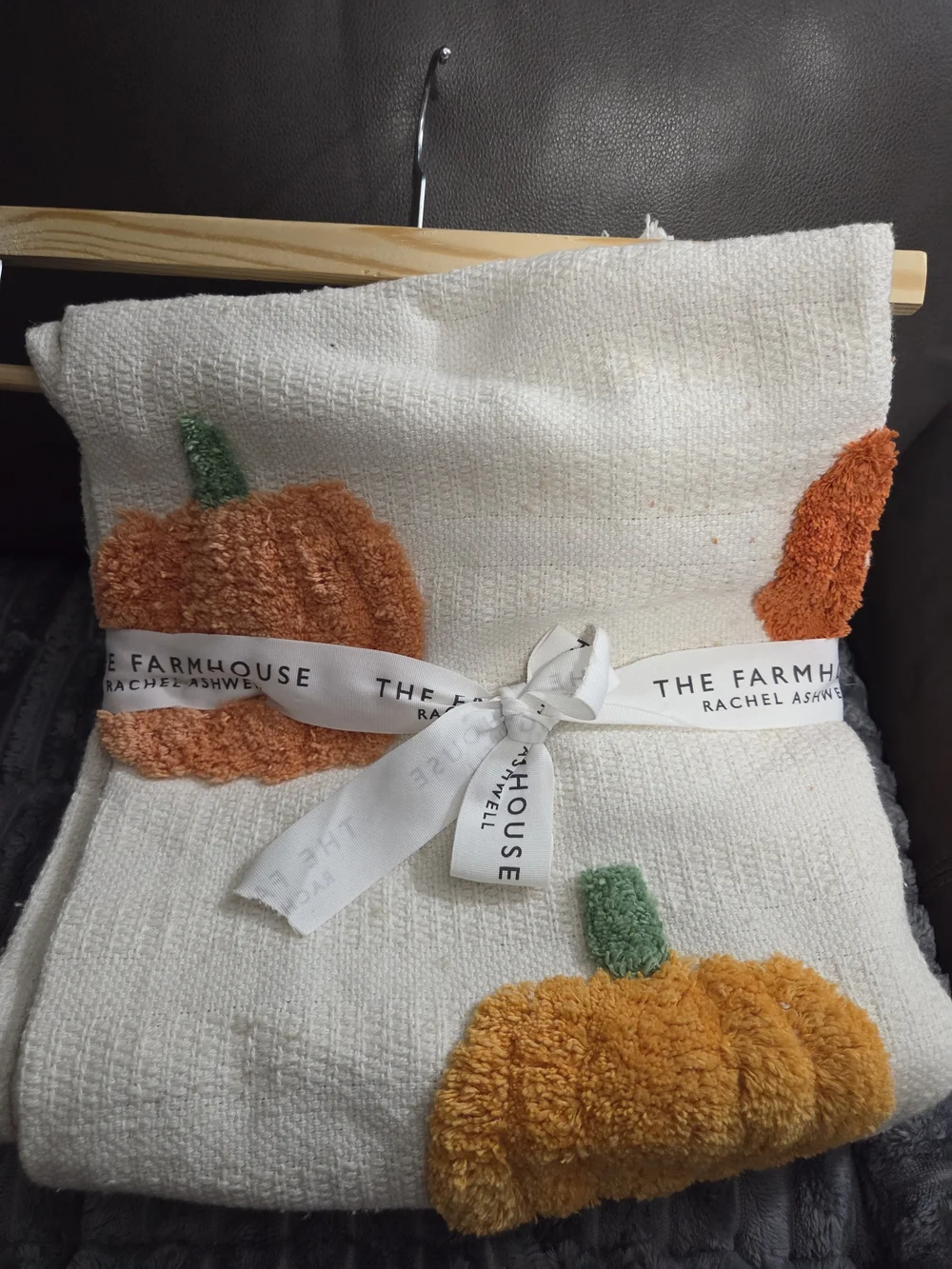 The Farmhouse Rachel Ashwell Cream Throw with Orange Pumpkin Motifs